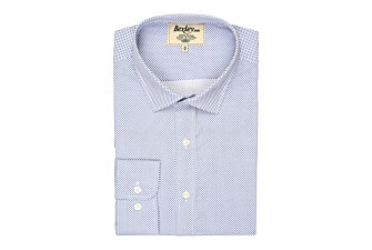 Chemise blanche imprimée motifs bleus - Col français - BERANGER