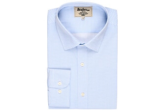 Chemise coton blanche imprimée motifs bleus - Col français - VALÉRIEN