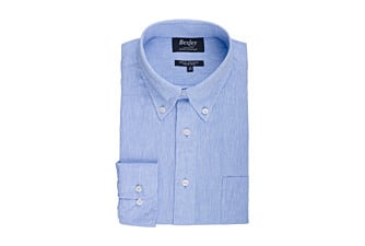 Chemise manches longues coton et lin Chambray Bleu - COLTEN
