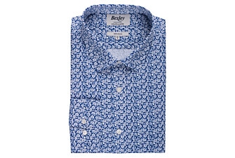 Chemise homme bleue à fleurs blanches - MARCOLIN