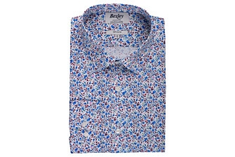 Chemise blanche homme à fleurs bleues et rouges - NOÉBERT