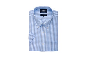 Chemise coton blanche à petits carreaux bleu clair - GLENN MC