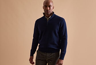 Pull col zippé homme laine Marine et Noisette Chiné - KEYDEN