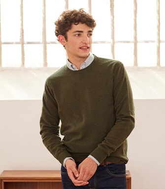 Pull homme laine col rond Vert - CONAN