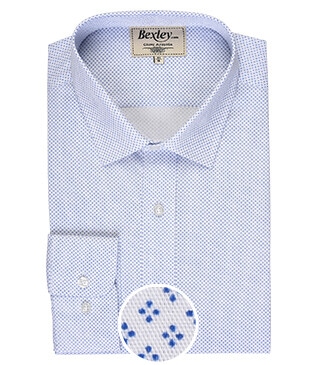 Chemise blanche imprimée motifs bleus - Col français - ALPHONSE