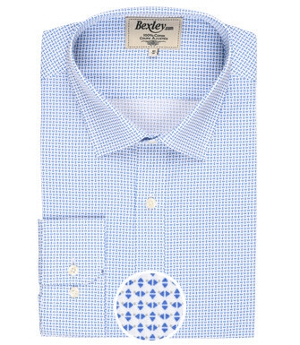Chemise coton blanche imprimée motifs bleus - Col français - THOMASSIN