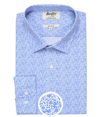 Chemise coton blanche à imprimé fleuri bleu - SULPICE