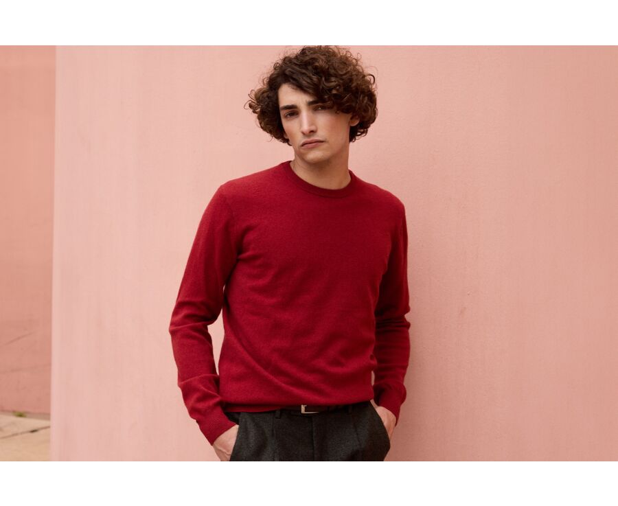 Pull col rond homme laine Rouge - CONAN