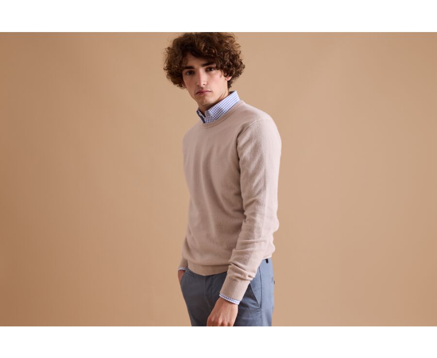 Pull col rond homme laine Beige Clair - CONAN