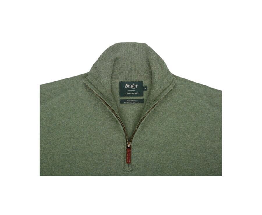 Pull fin homme coton bio/cachemire col zippé Vert Sauge Chiné - VLAD