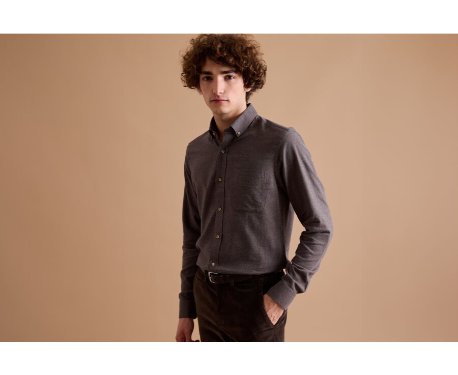 Chemise flanelle Chocolat Chiné - Poche poitrine - ALEXANDER