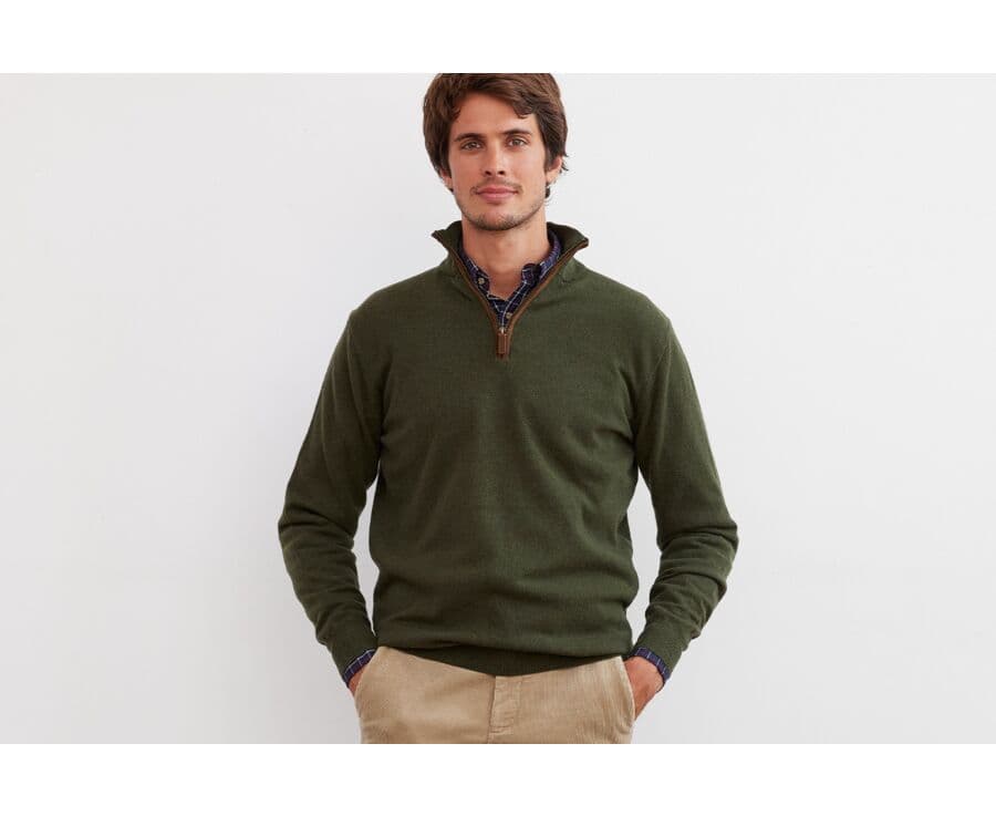 Pull col zippé homme laine Vert - KEITHY