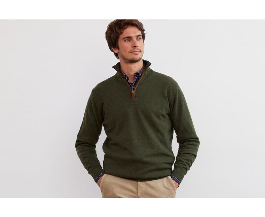 Pull col zippé homme laine Vert - KEITHY