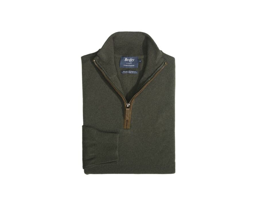 Pull col zippé homme laine Vert - KEITHY