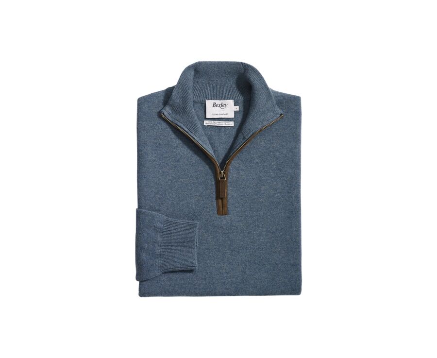 Pull col zippé homme laine Vert chiné - KEITHY