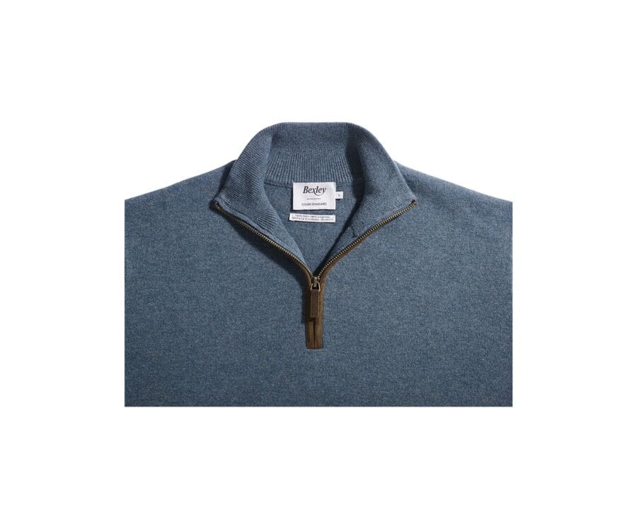 Pull col zippé homme laine Vert chiné - KEITHY