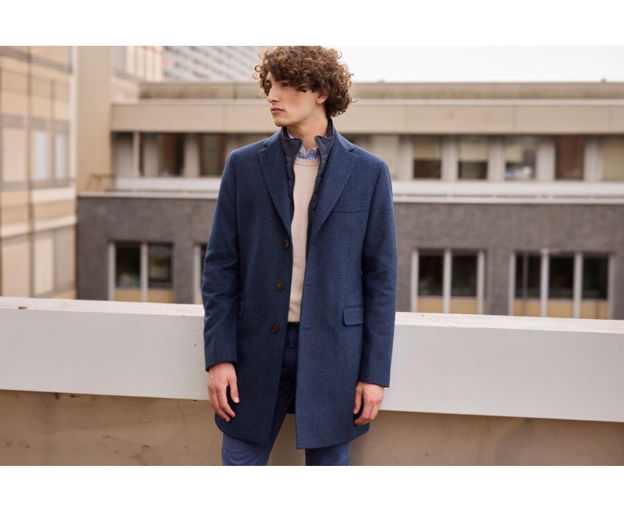 Manteau homme laine & cachemire Chevron Bleu Foncé - HONORÉ II