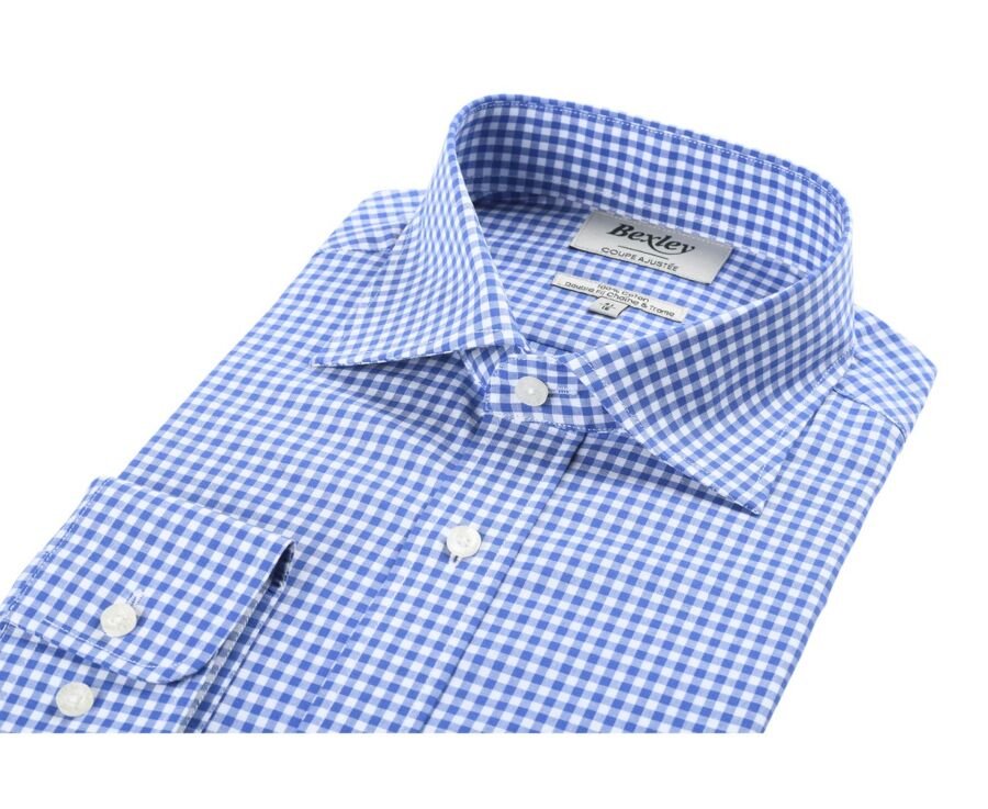 Chemise coton blanc à carreaux bleus clairs et blancs - RUGGERO