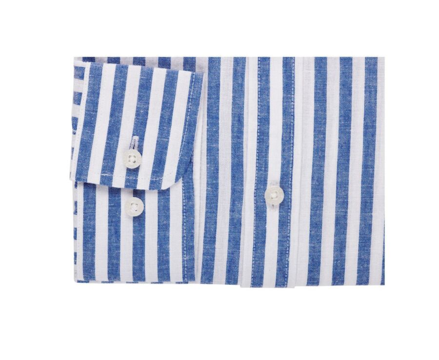 Chemise coton lin rayée bleue foncée et blanche - SIMONIN