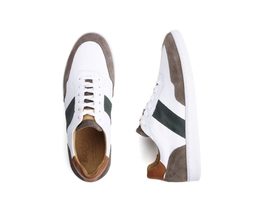 Sneakers cuir homme Blanc Taupe et Vert - BERRINGA