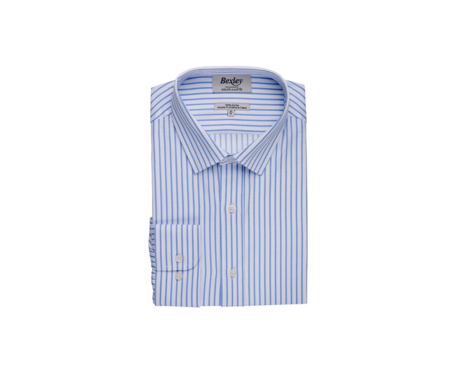 Chemise homme blanche à rayures bleues claires - LÉONEL 