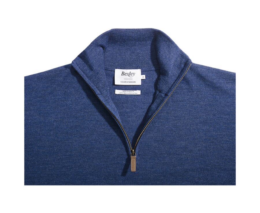 Pull col zippé homme Bleu foncé chiné - VLARINOS