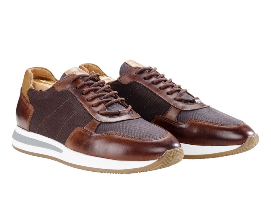 Sneakers homme Chocolat et Cuir Châtaigne Foncé Patiné - NIRRANDA II