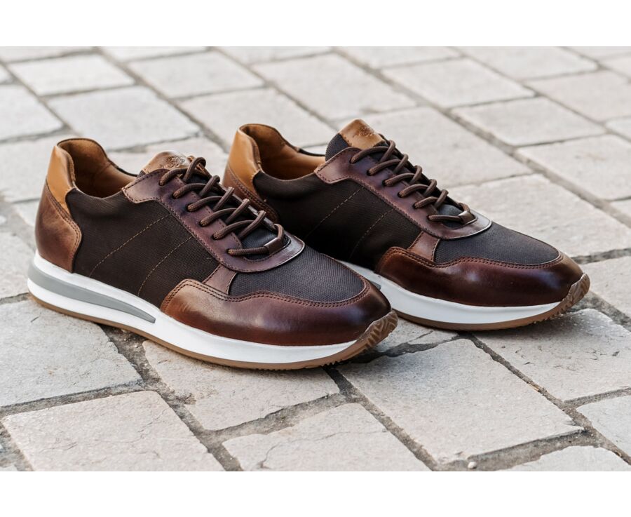 Sneakers homme Chocolat et Cuir Châtaigne Foncé Patiné - NIRRANDA II