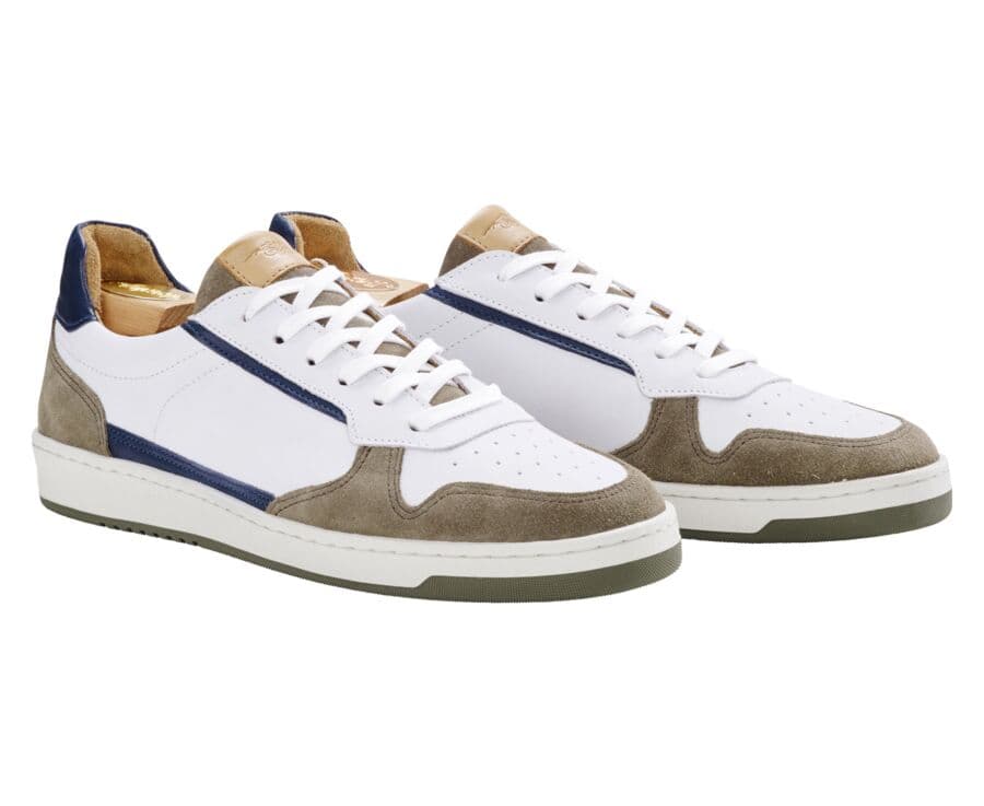 Sneakers cuir homme Kaki Blanc et Navy - KOLORA