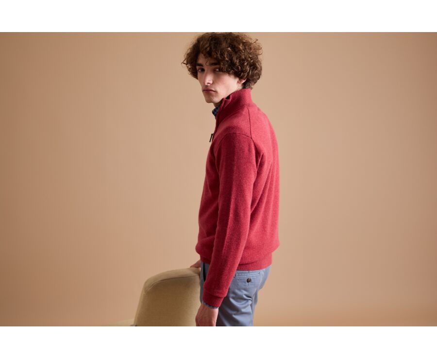 Pull col zippé homme laine Rouge et Bleu Foncé Chiné - KEYDEN