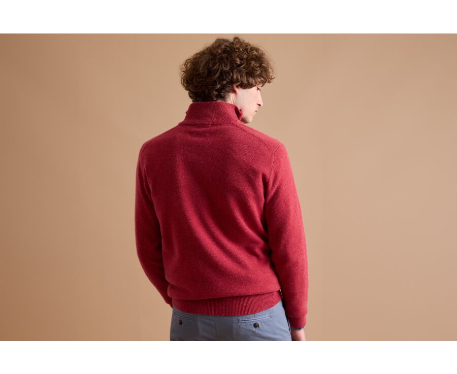 Pull col zippé homme laine Rouge et Bleu Foncé Chiné - KEYDEN