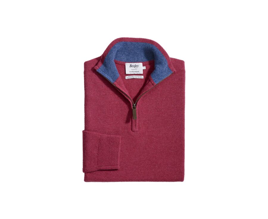 Pull col zippé homme laine Rouge et Bleu Foncé Chiné - KEYDEN