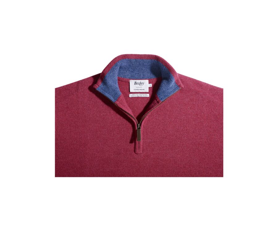 Pull col zippé homme laine Rouge et Bleu Foncé Chiné - KEYDEN