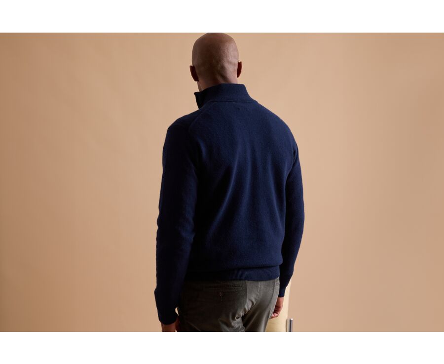 Pull col zippé homme laine Marine et Noisette Chiné - KEYDEN