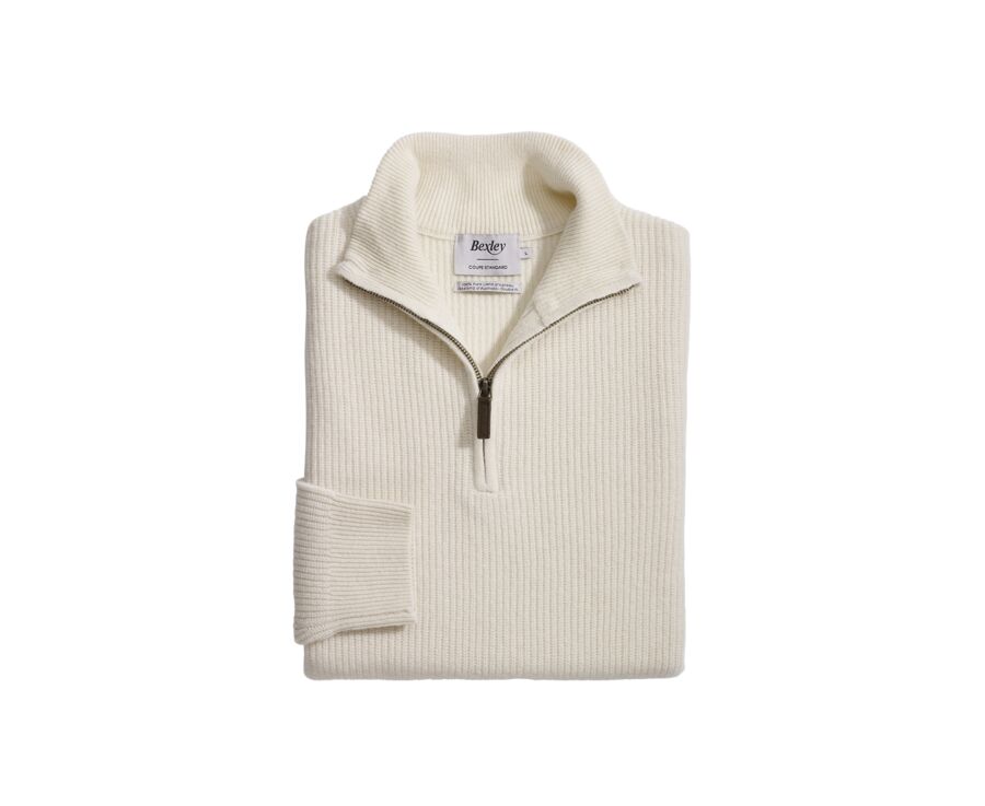 Pull col zippé homme laine Ecru - KENTHAN