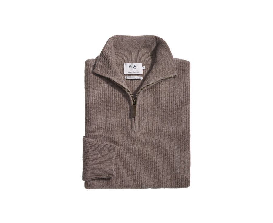 Pull col zippé homme laine Marron Chiné - KENTHAN