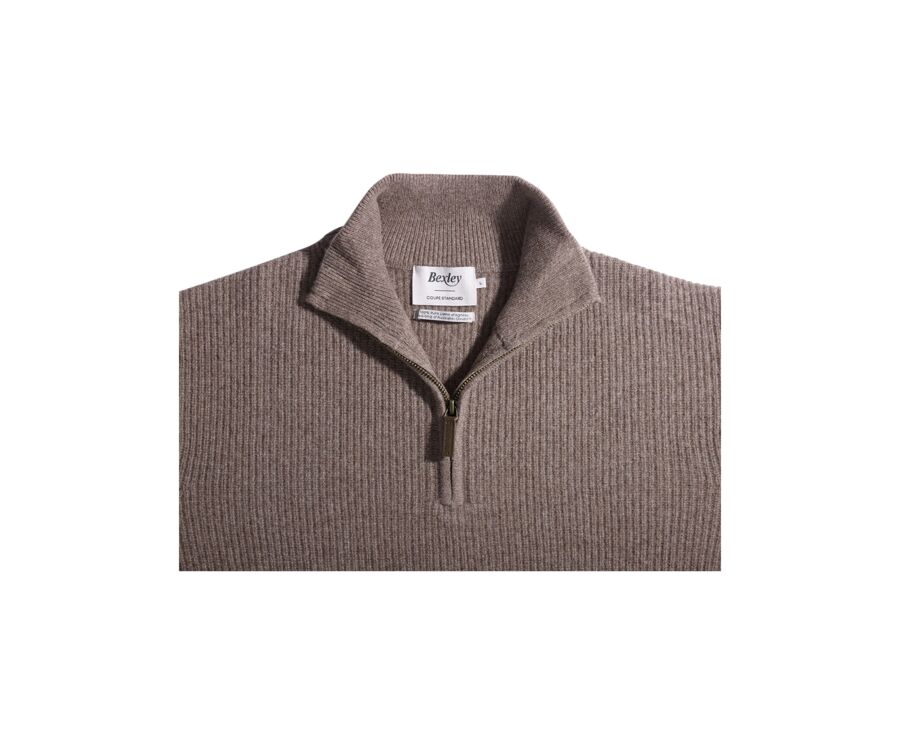 Pull col zippé homme laine Marron Chiné - KENTHAN