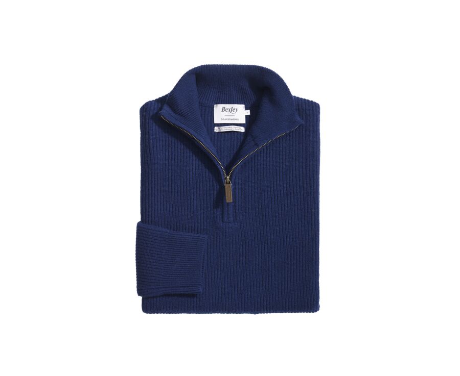 Pull col zippé homme laine Bleu Navy - KENTHAN