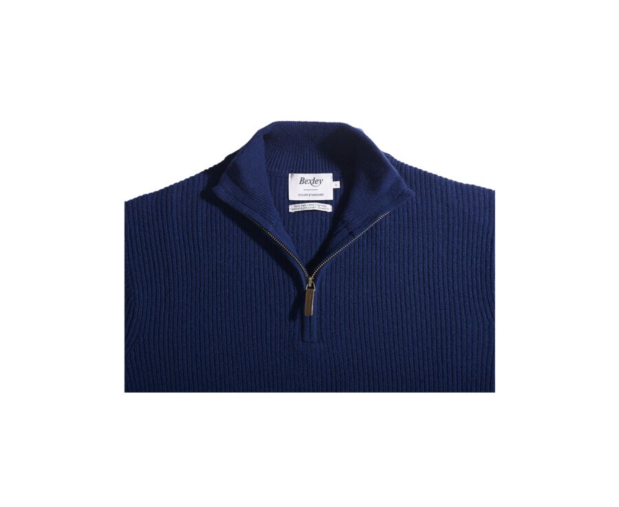 Pull col zippé homme laine Bleu Navy - KENTHAN