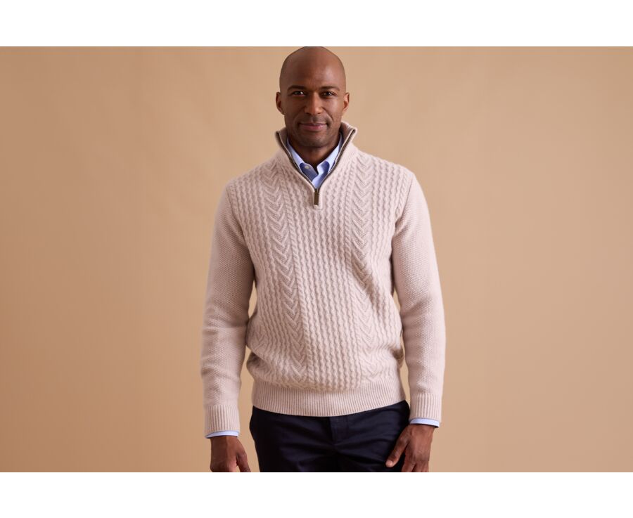 Pull col zippé homme laine Beige Clair - KENLEY