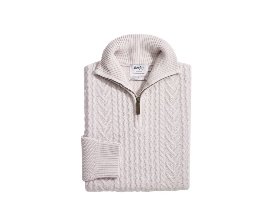 Pull col zippé homme laine Beige Clair - KENLEY