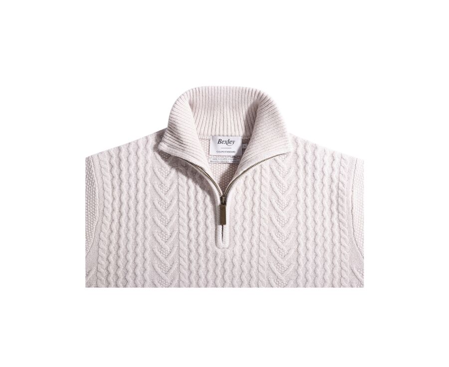 Pull col zippé homme laine Beige Clair - KENLEY