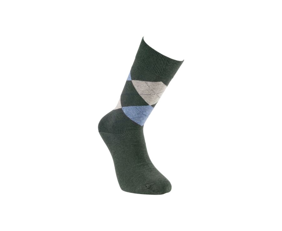 Chaussettes épaisses coton motif à losanges Vert et Bleu