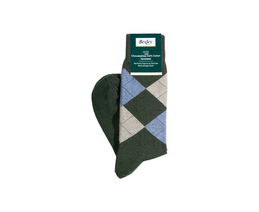 Chaussettes épaisses coton motif à losanges Vert et Bleu