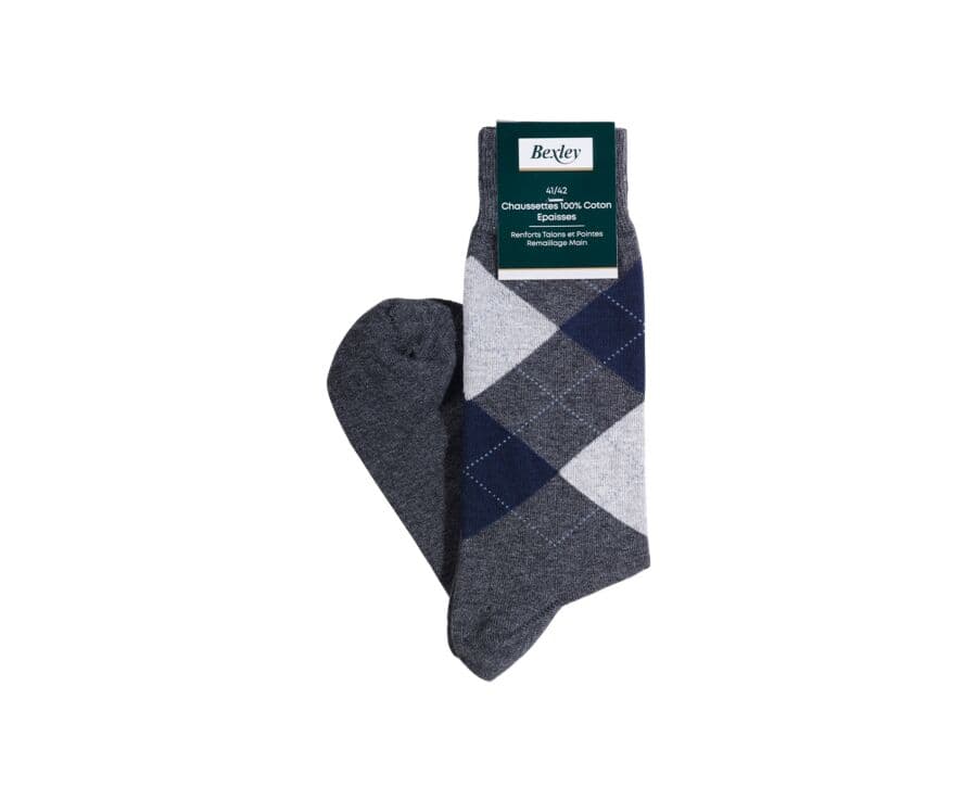 Chaussettes épaisses coton motif à losanges Gris Anthracite et Bleu