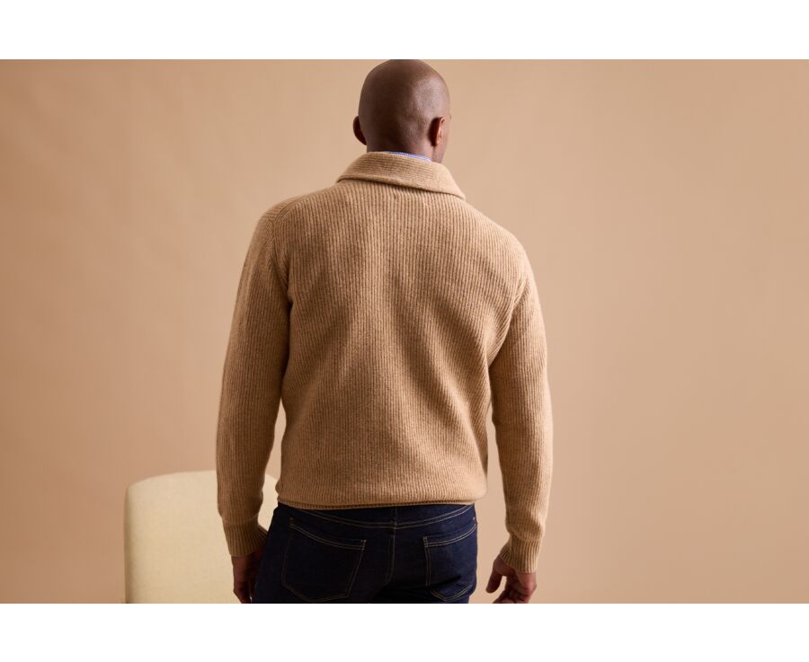 Pull laine Col Châle homme Beige Foncé Chiné - KELLAN