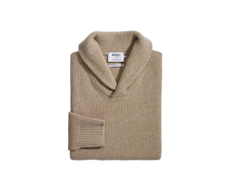 Pull laine Col Châle homme Beige Foncé Chiné - KELLAN