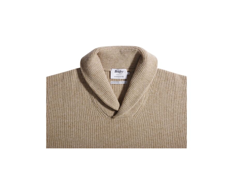 Pull laine Col Châle homme Beige Foncé Chiné - KELLAN