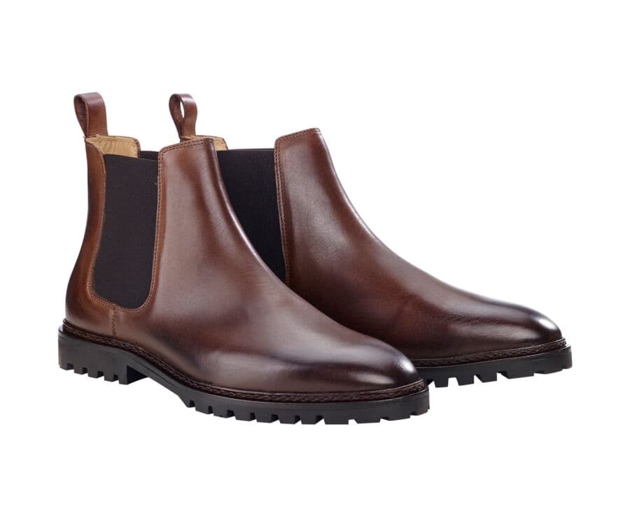 Chelsea boots homme Chocolat Patiné  - WALTERSTON GOMME