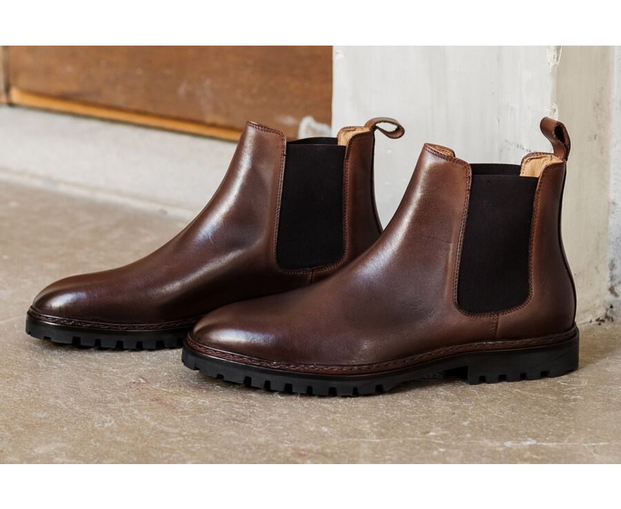 Chelsea boots homme Chocolat Patiné  - WALTERSTON GOMME